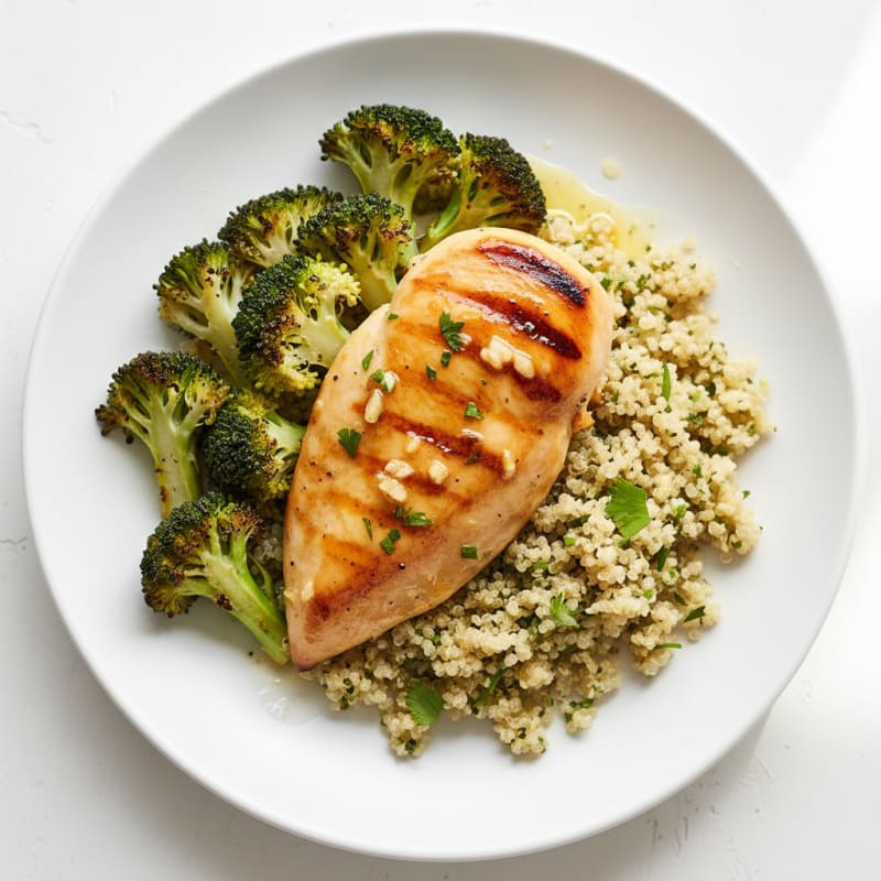 Grilled Lemon-Garlic Chicken Breast with Quinoa and Roasted Broccoli