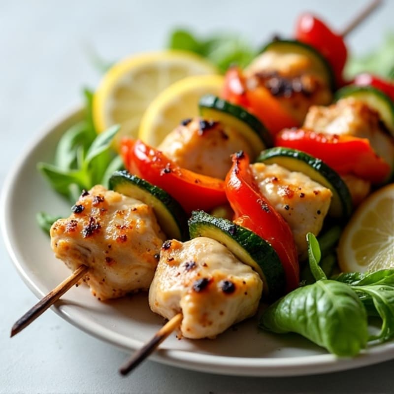 Lemon Herb Chicken Skewers with Roasted Bell Peppers and Zucchini