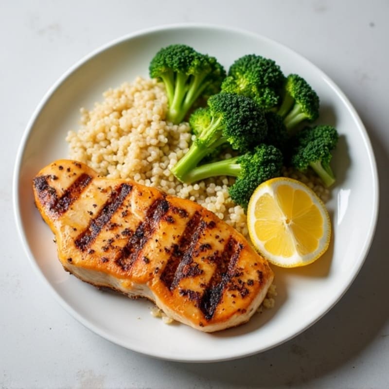 Grilled Chicken Breast with Quinoa and Steamed Broccoli