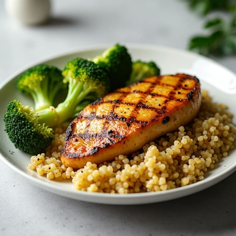 Grilled Chicken Breast with Quinoa and Roasted Broccoli