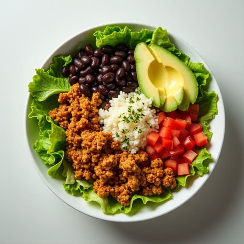 Spiced Ground Turkey Taco Bowl with Crispy Romaine and Creamy Avocado