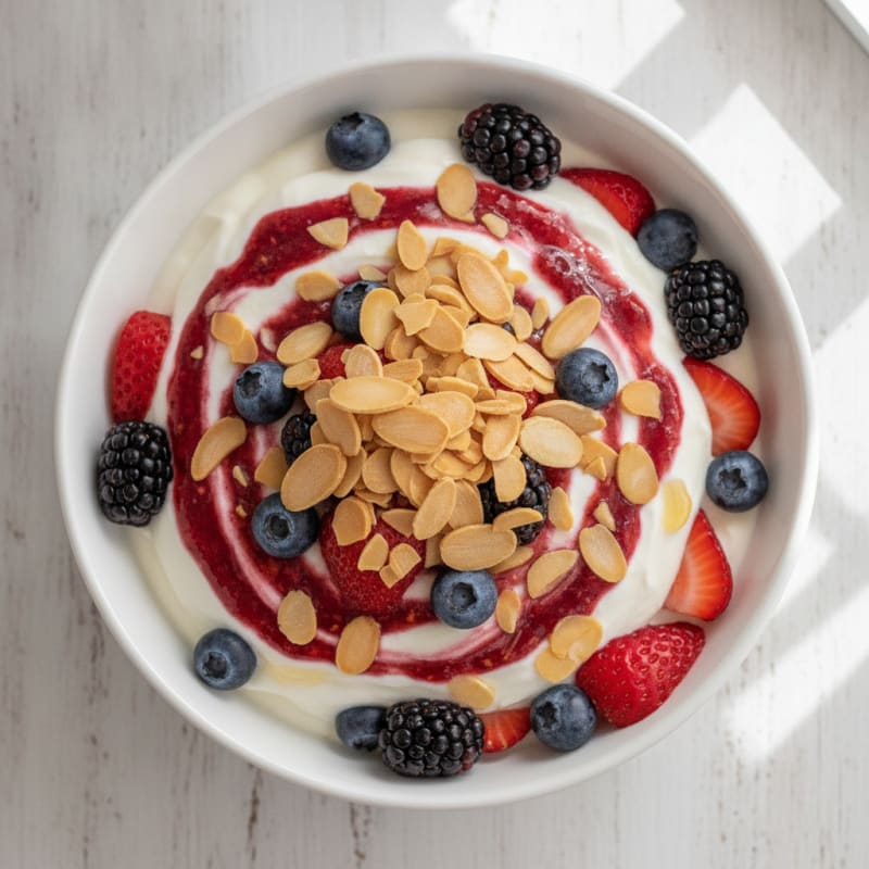 Greek Yogurt Parfait with Mixed Berries and Crunchy Almonds