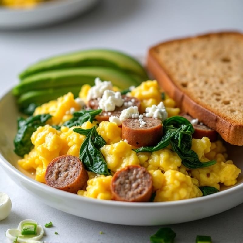 Egg White and Turkey Sausage Scramble with Spinach