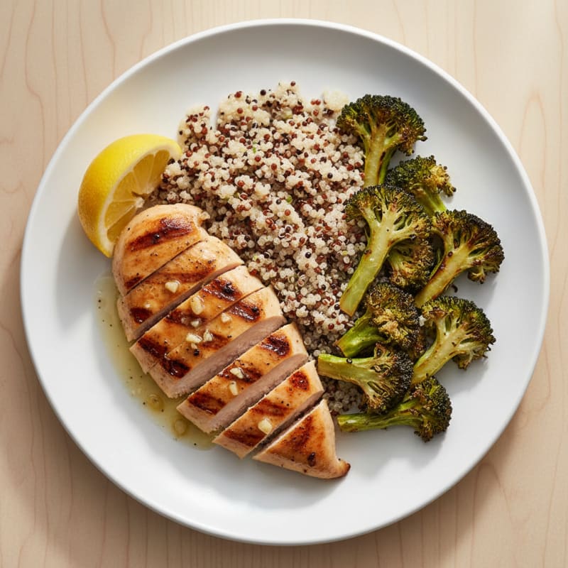 Grilled Chicken Breast with Quinoa and Roasted Broccoli