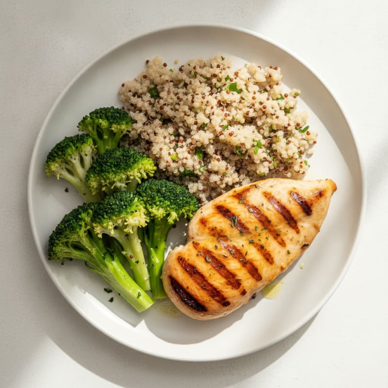 Grilled Chicken Breast with Quinoa and Steamed Broccoli