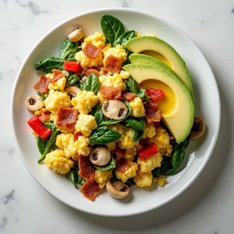 Egg White Veggie Scramble with Turkey Bacon