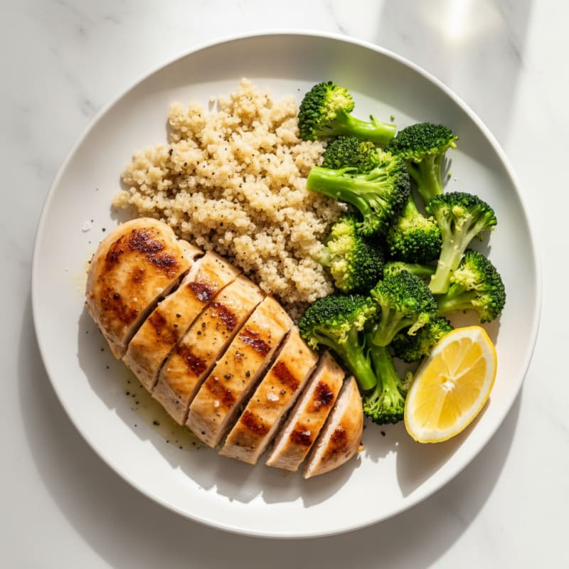 Grilled Chicken Breast with Quinoa and Steamed Broccoli