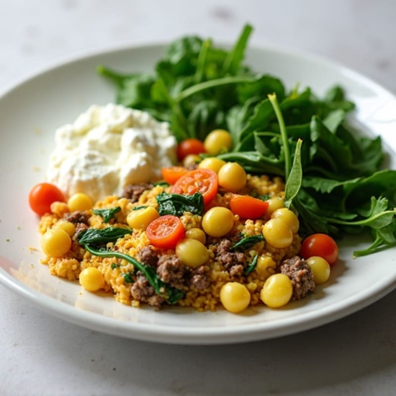 Beef and Spinach Scramble with Cottage Cheese