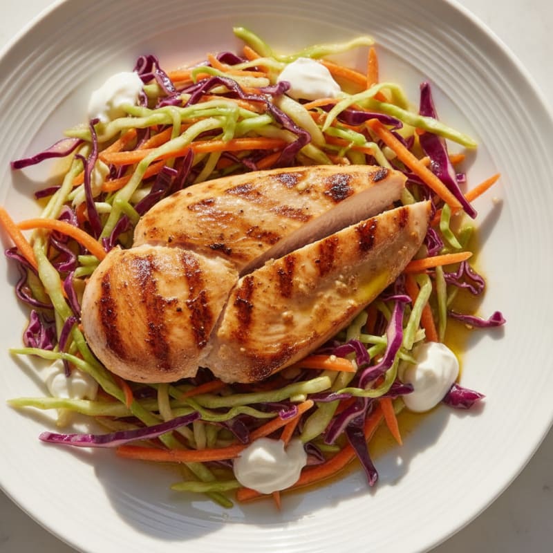 Grilled Chicken Breast with Crunchy Cabbage Slaw