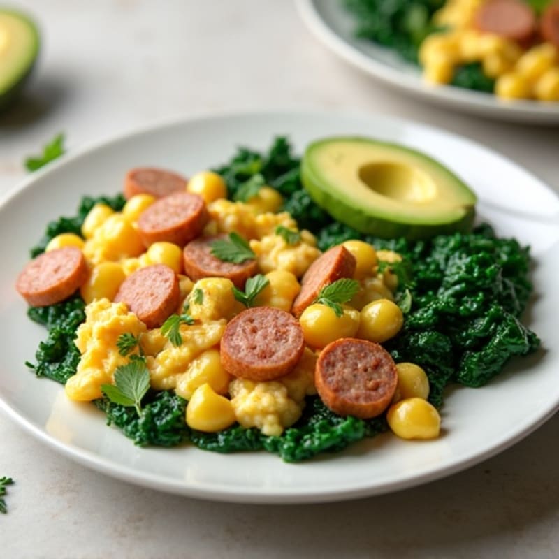 Egg White and Turkey Sausage Scramble with Sautéed Spinach