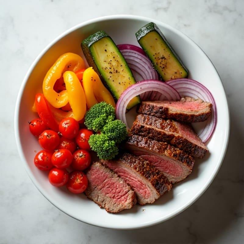 Sliced Steak and Roasted Vegetable Power Bowl