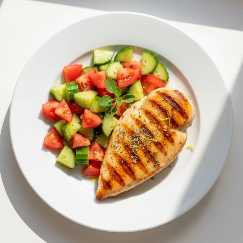 Grilled Chicken Breast with Fresh Cucumber Tomato Salad