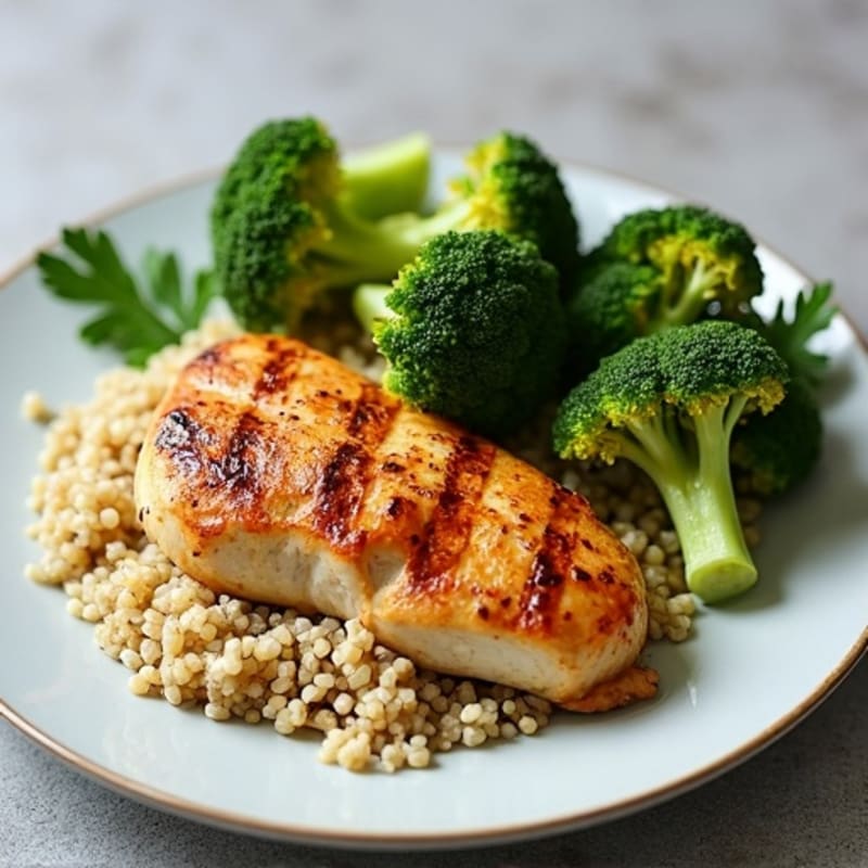 Grilled Chicken Breast with Quinoa and Roasted Broccoli
