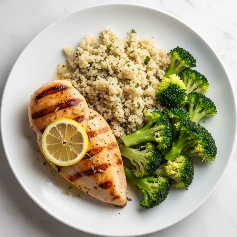 Grilled Chicken Breast with Quinoa and Steamed Broccoli
