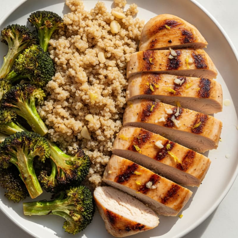 Grilled Chicken Breast with Roasted Broccoli and Quinoa