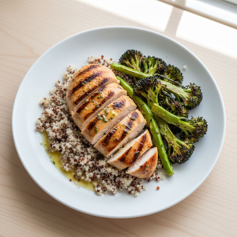 Grilled Chicken Breast with Quinoa and Roasted Broccoli