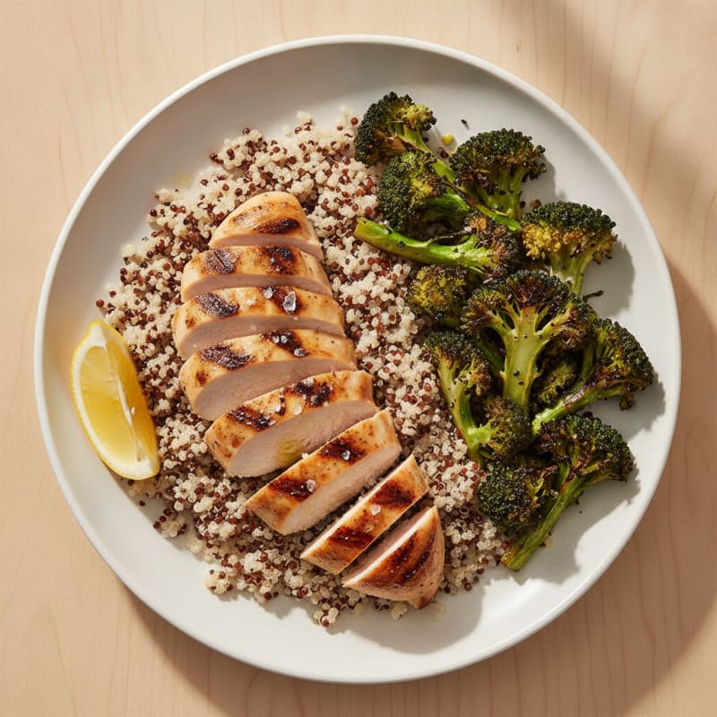 Grilled Chicken Breast with Quinoa and Roasted Broccoli