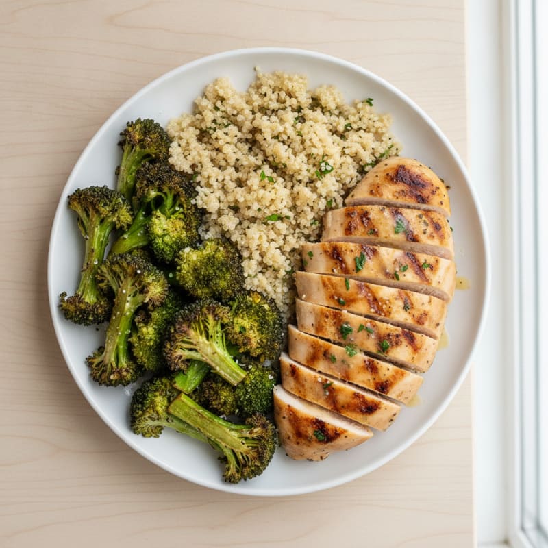 Grilled Chicken Breast with Quinoa and Roasted Broccoli