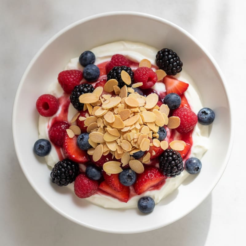 Greek Yogurt Protein Parfait with Mixed Berries and Almonds
