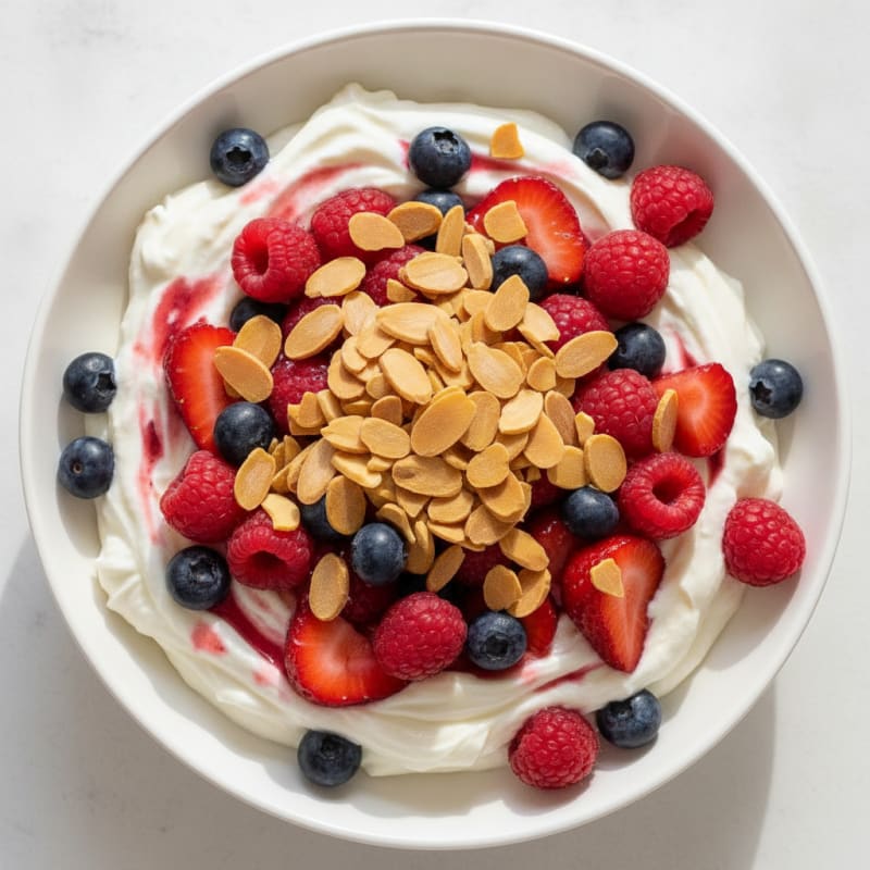 Greek Yogurt Protein Parfait with Mixed Berries and Almonds