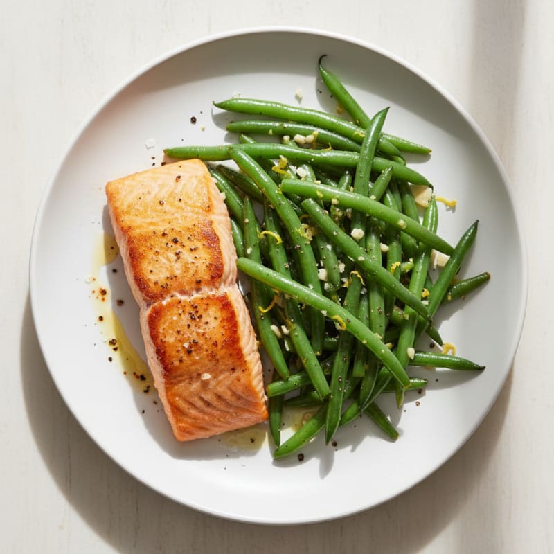 Golden Pan-Seared Salmon with Zesty Green Beans