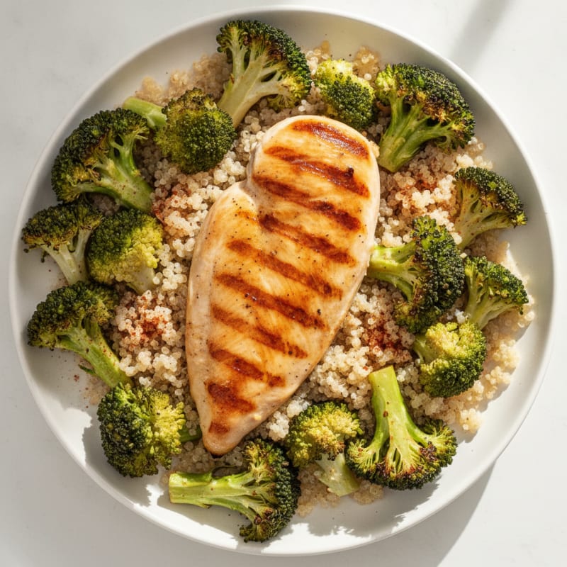 Grilled Chicken Breast with Roasted Broccoli and Quinoa