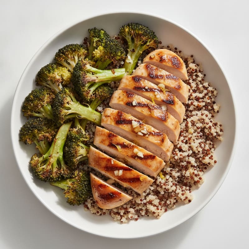 Grilled Chicken Breast with Quinoa and Roasted Broccoli