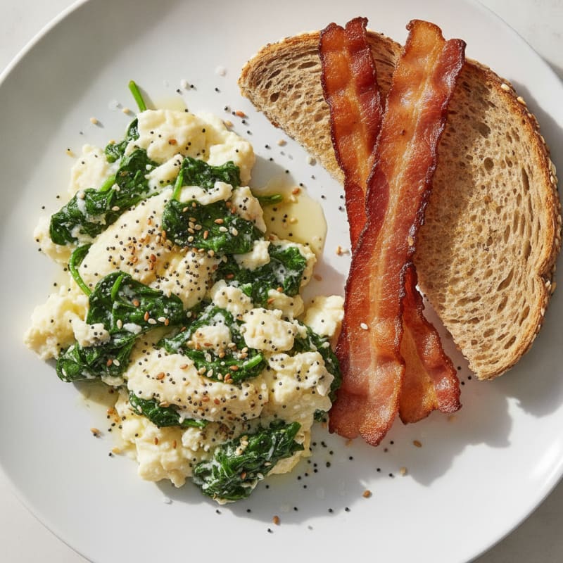 Egg White Scramble with Spinach and Turkey Bacon