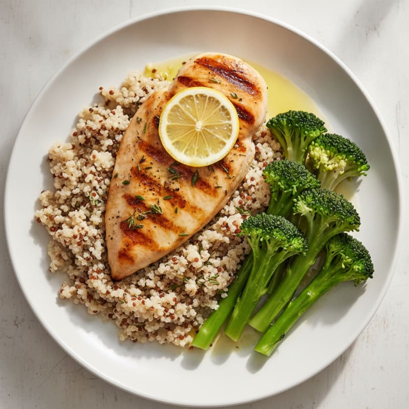 Grilled Chicken Breast with Quinoa and Steamed Broccoli