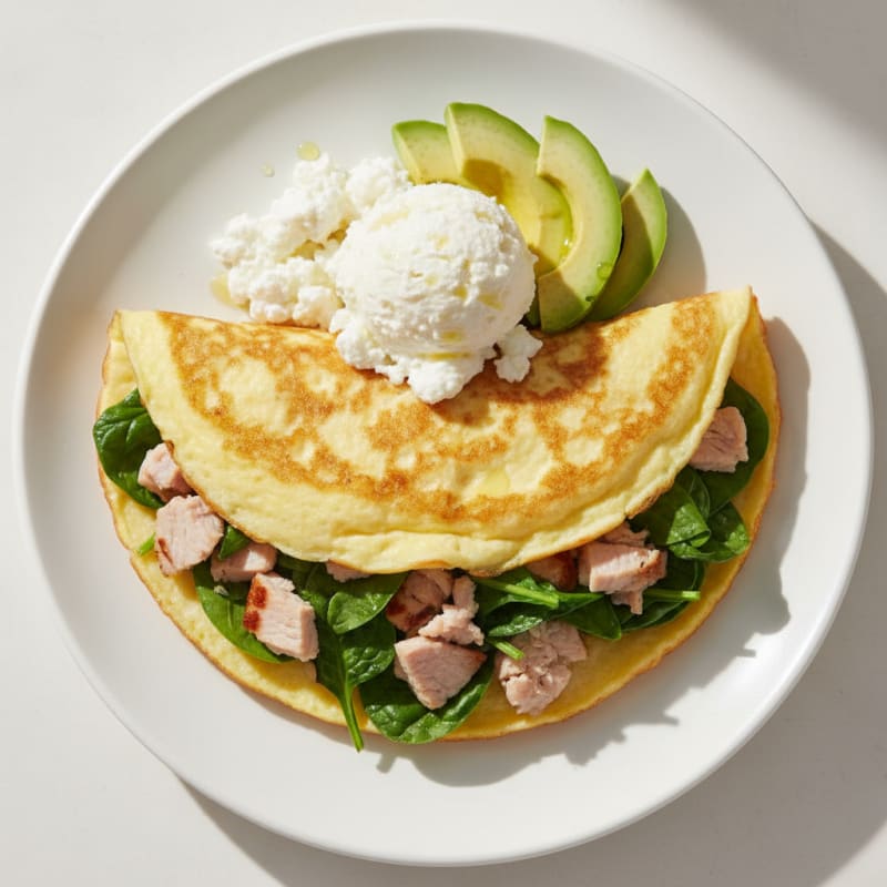 Egg White Spinach Omelette with Cottage Cheese and Sliced Turkey