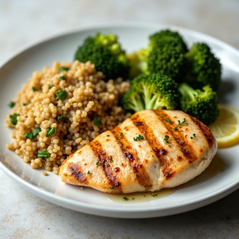 Grilled Chicken Breast with Quinoa and Roasted Broccoli