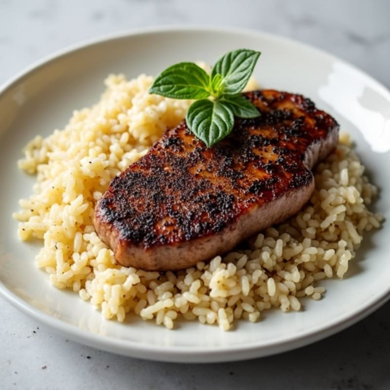 Black Pepper Crusted Steak with Garlic Jasmine Rice