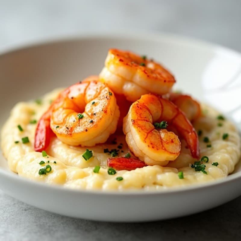 Creamy Cauliflower Grits with Spicy Garlic Shrimp
