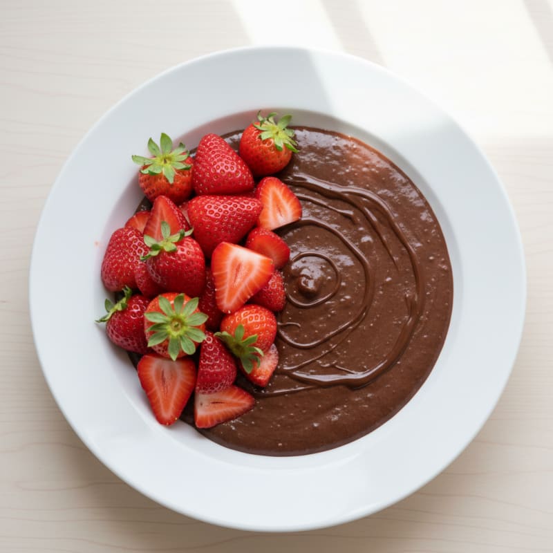 Silky Chocolate Protein Pudding with Fresh Strawberries