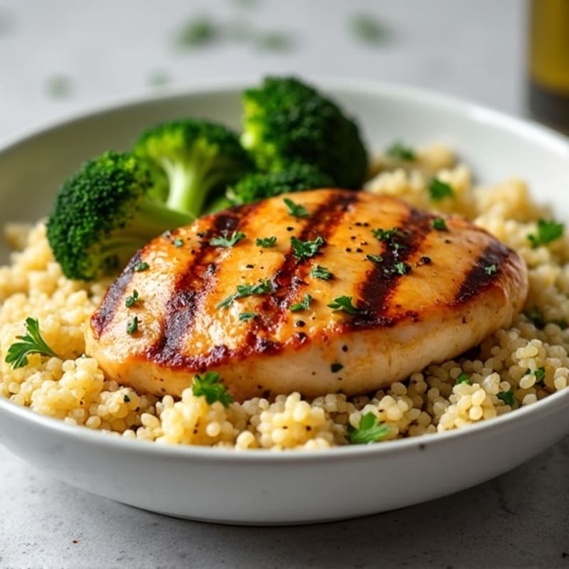 Grilled Chicken Breast with Quinoa and Roasted Broccoli