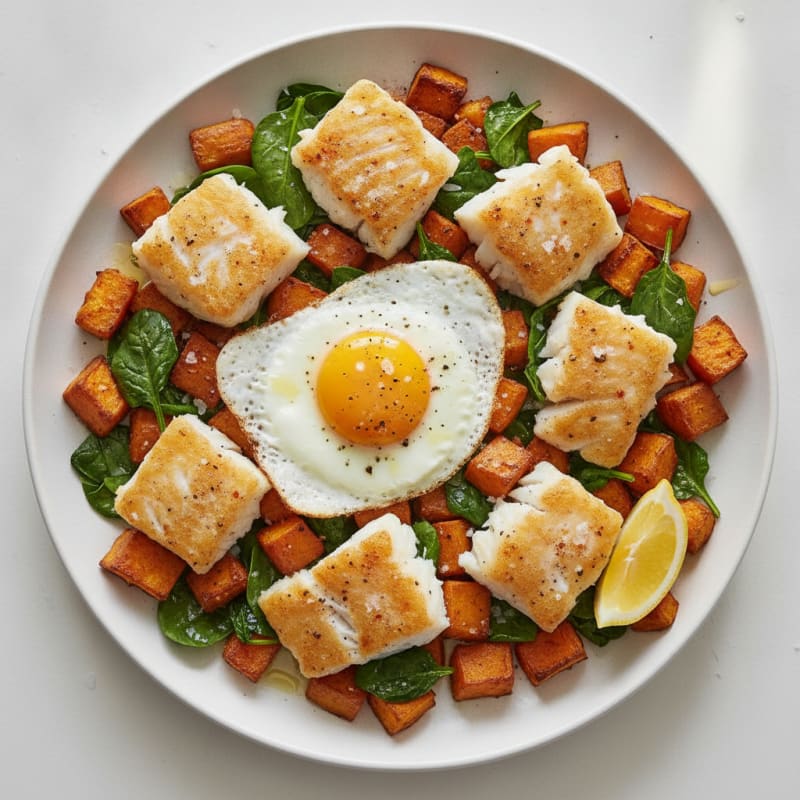 Baked Cod and Sweet Potato Breakfast Hash