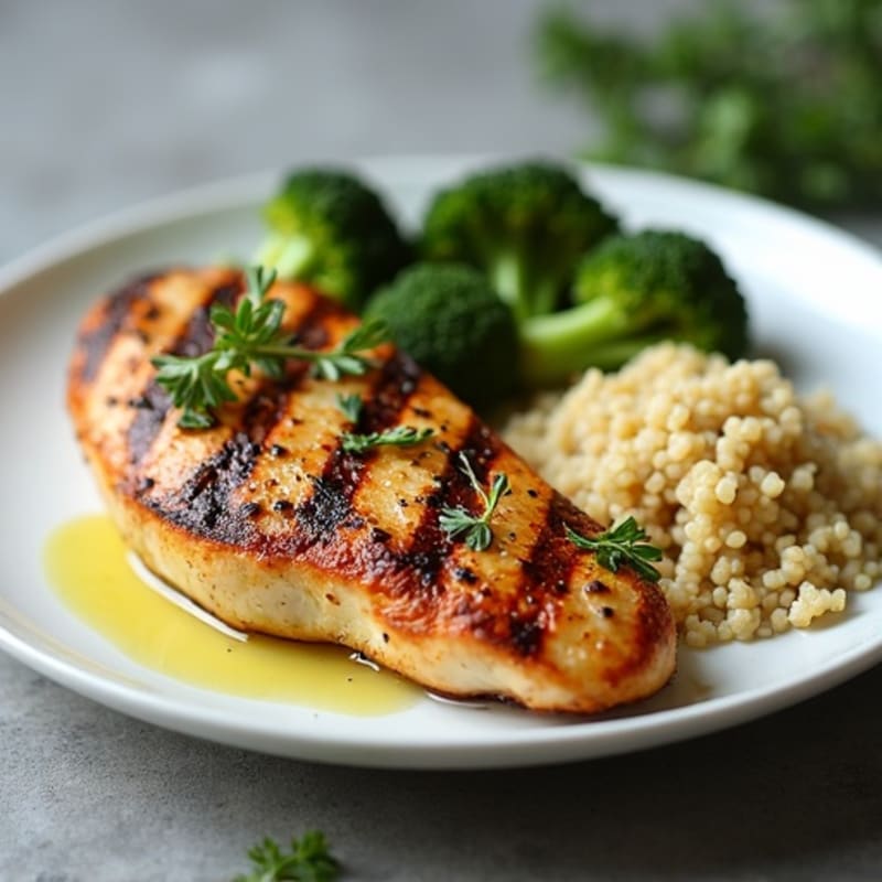 Grilled Chicken Breast with Roasted Broccoli and Quinoa