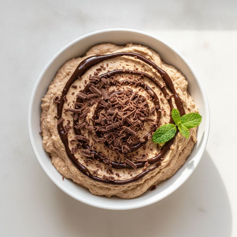 Silky Cottage Cheese Protein Mousse with Dark Chocolate Shavings