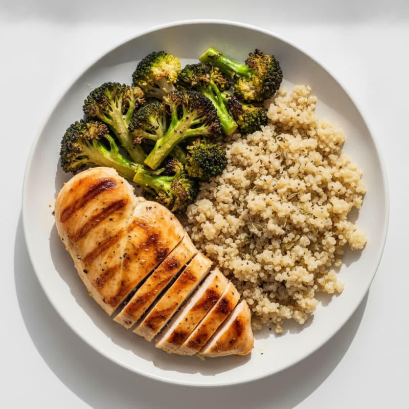 Grilled Chicken Breast with Roasted Broccoli and Quinoa