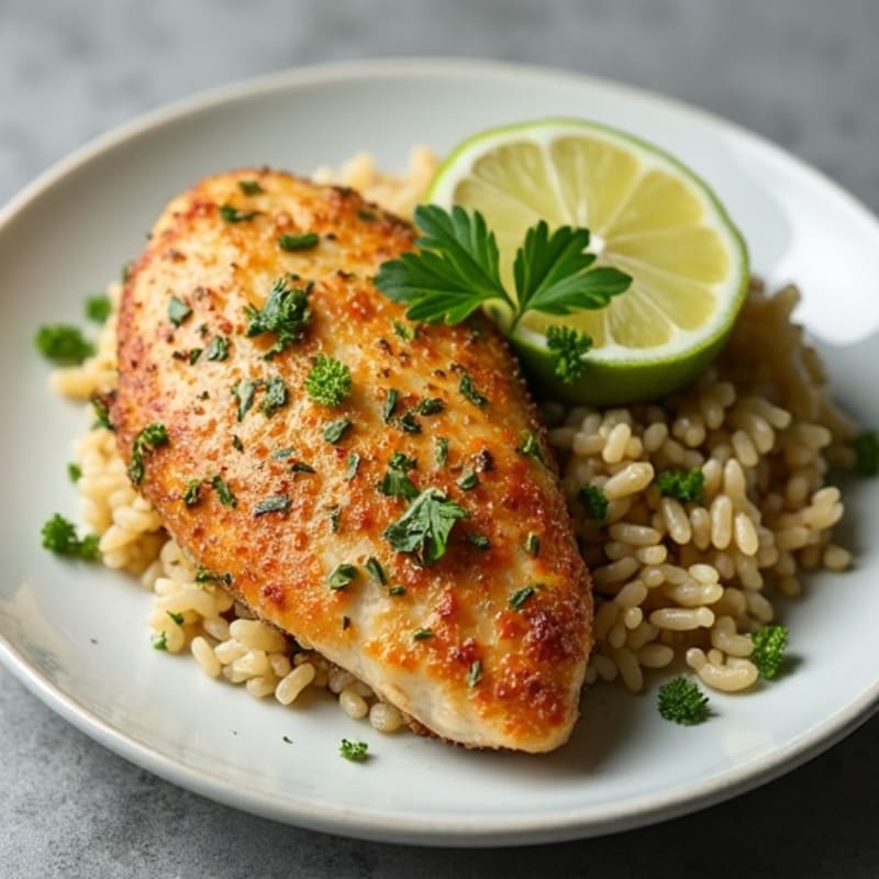 Herb-Crusted Chicken with Garlic Lime Rice
