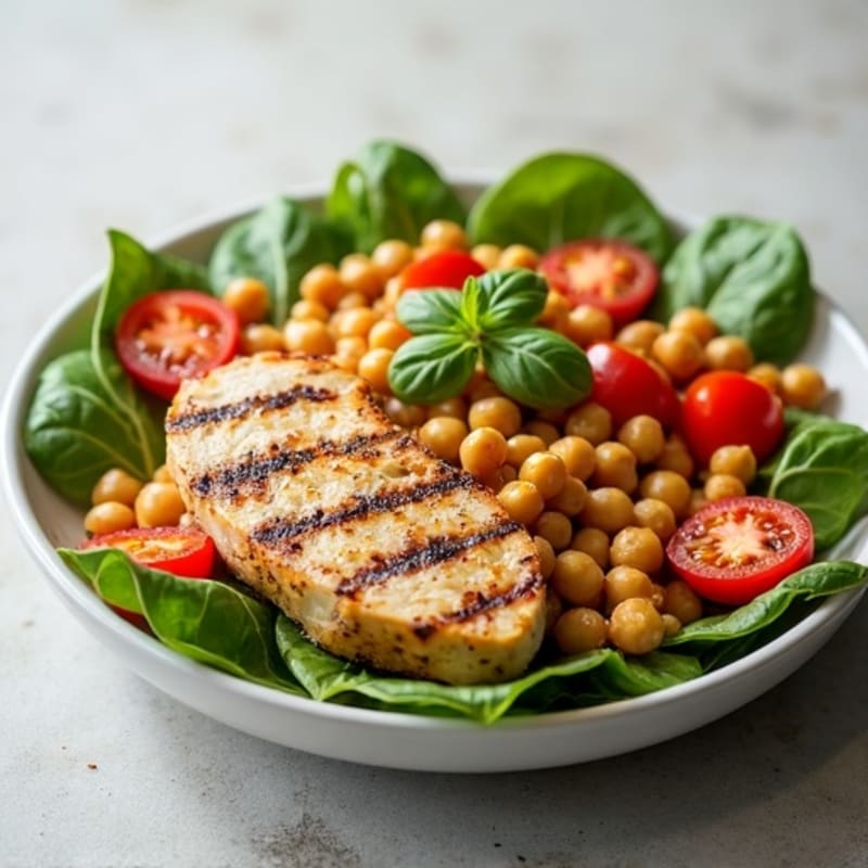 Grilled Turkey Breast Salad with Chickpeas and Cherry Tomatoes