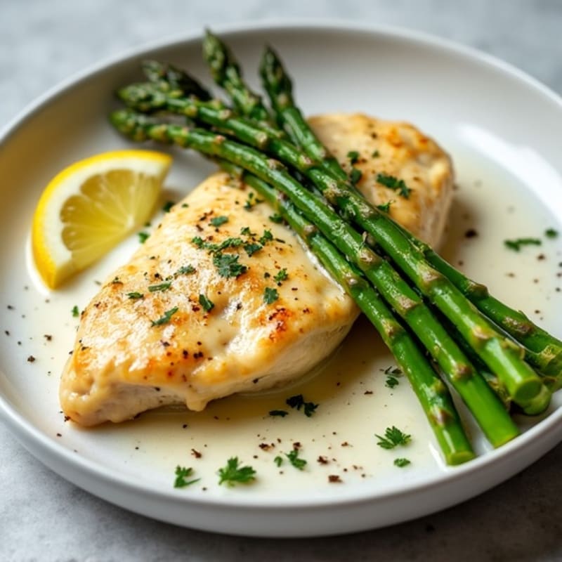 Creamy Lemon Herb Chicken with Roasted Asparagus