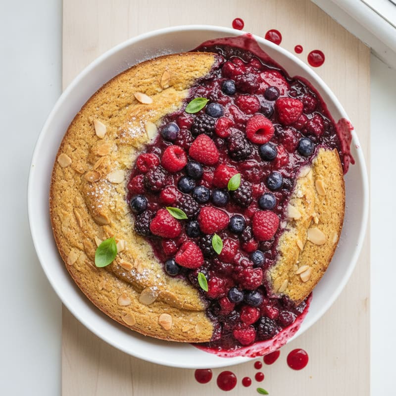 Baked Almond Cake with Berry Compote