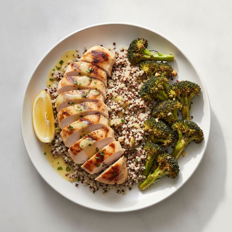 Grilled Chicken Breast with Quinoa and Roasted Broccoli