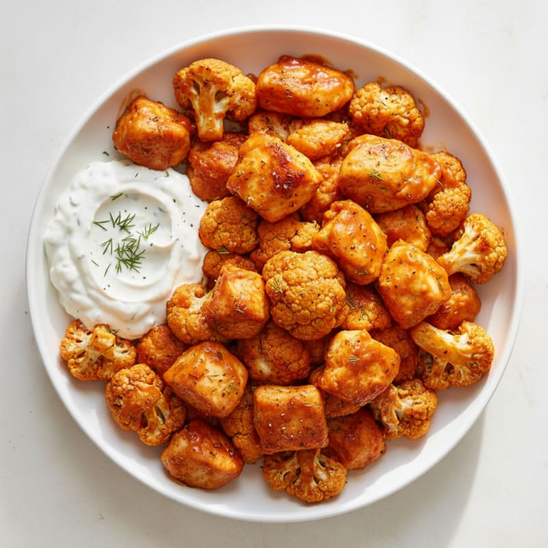 Buffalo Cauliflower and Chicken Bites with Ranch Dip