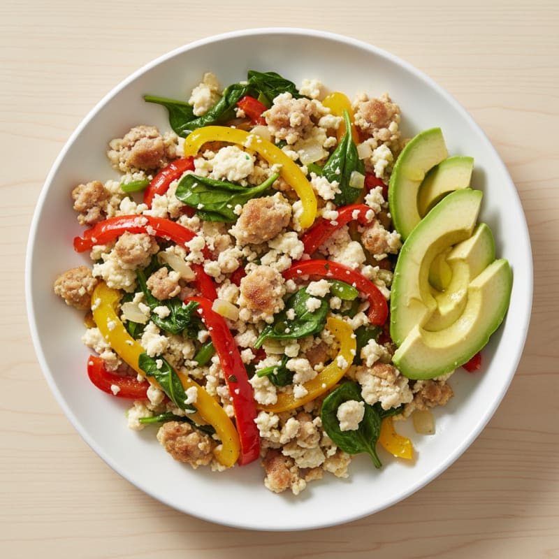 Egg White Veggie Scramble with Turkey Sausage