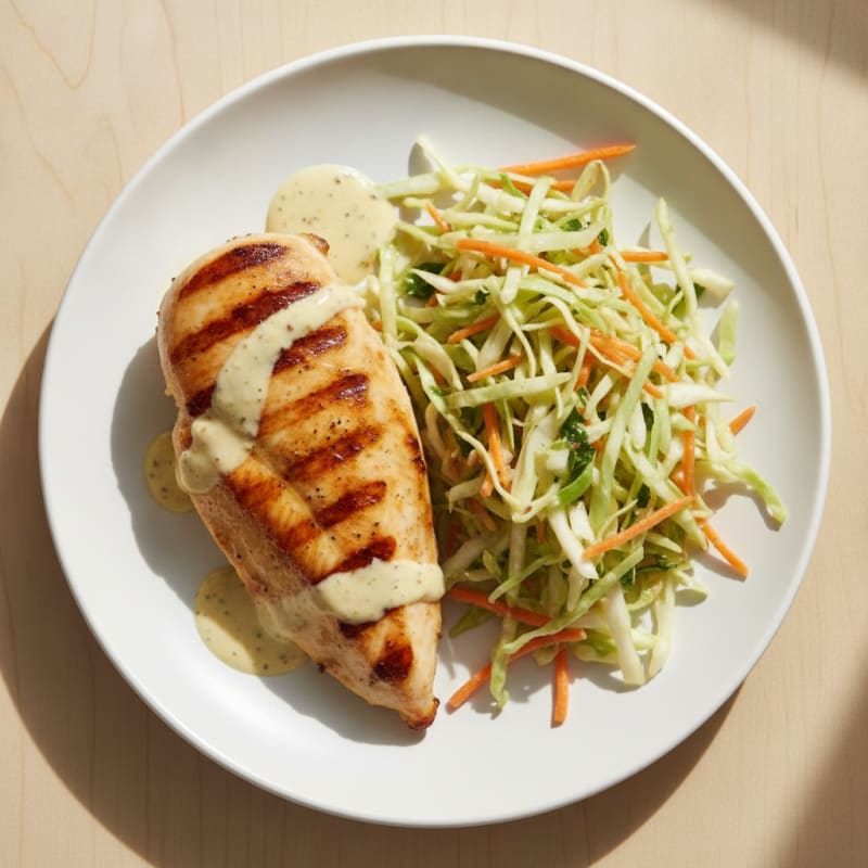 Grilled Chicken Breast with Crunchy Cabbage Slaw