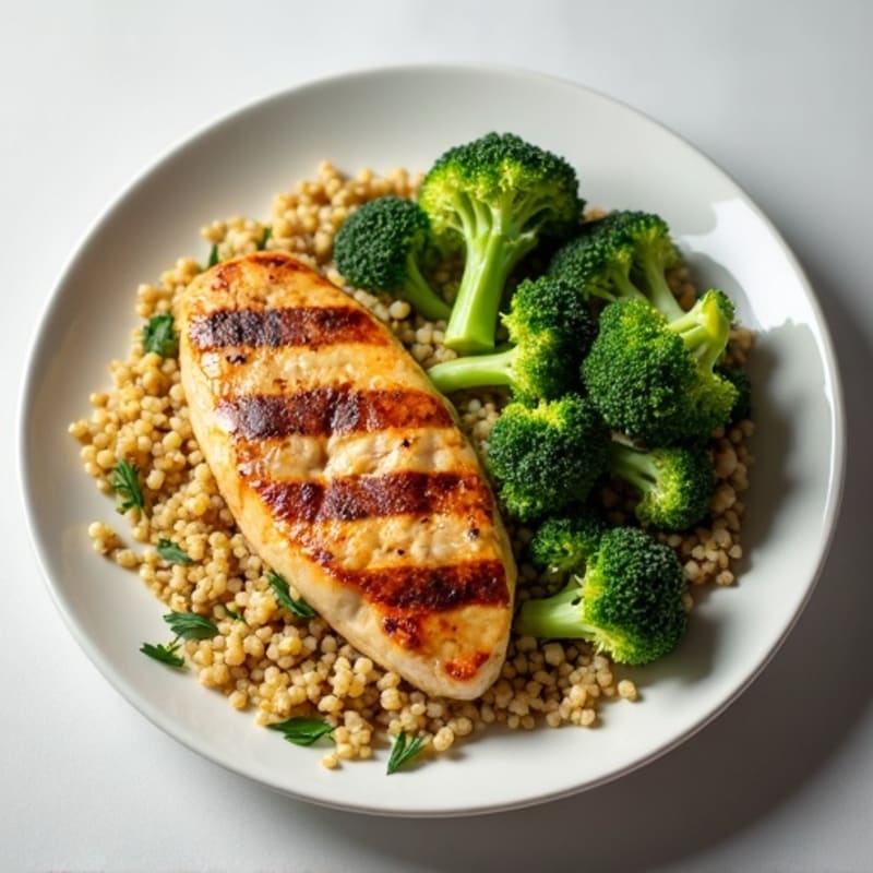 Grilled Chicken Breast with Roasted Broccoli and Quinoa
