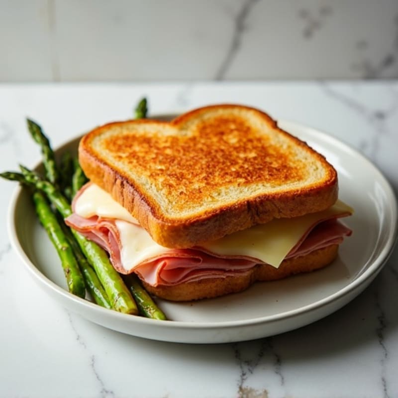 Crispy Ham and Creamy Swiss Melt with Roasted Asparagus