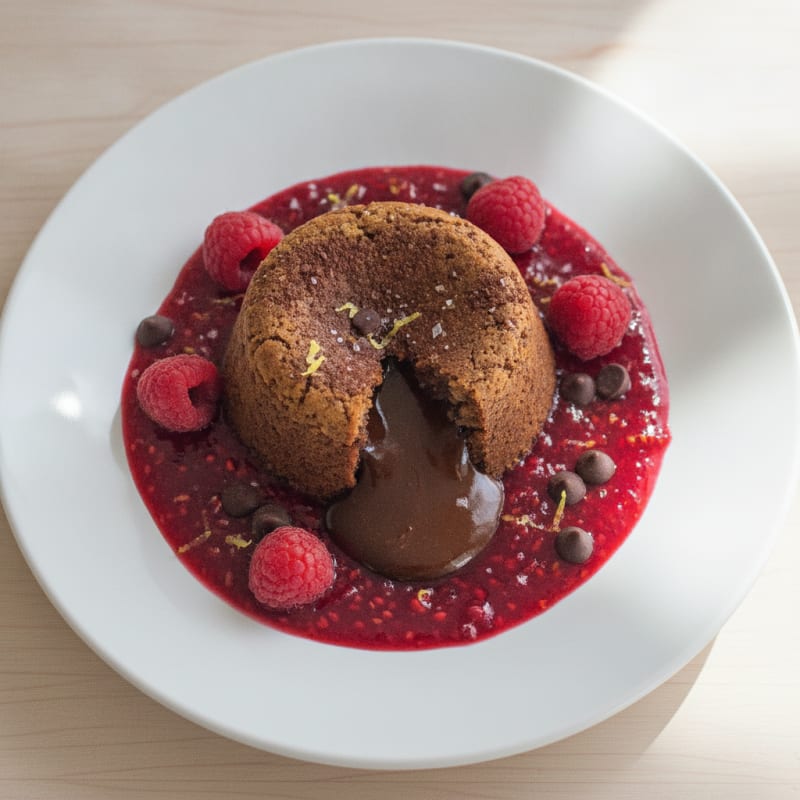 Chocolate Lava Cake with Raspberry Coulis